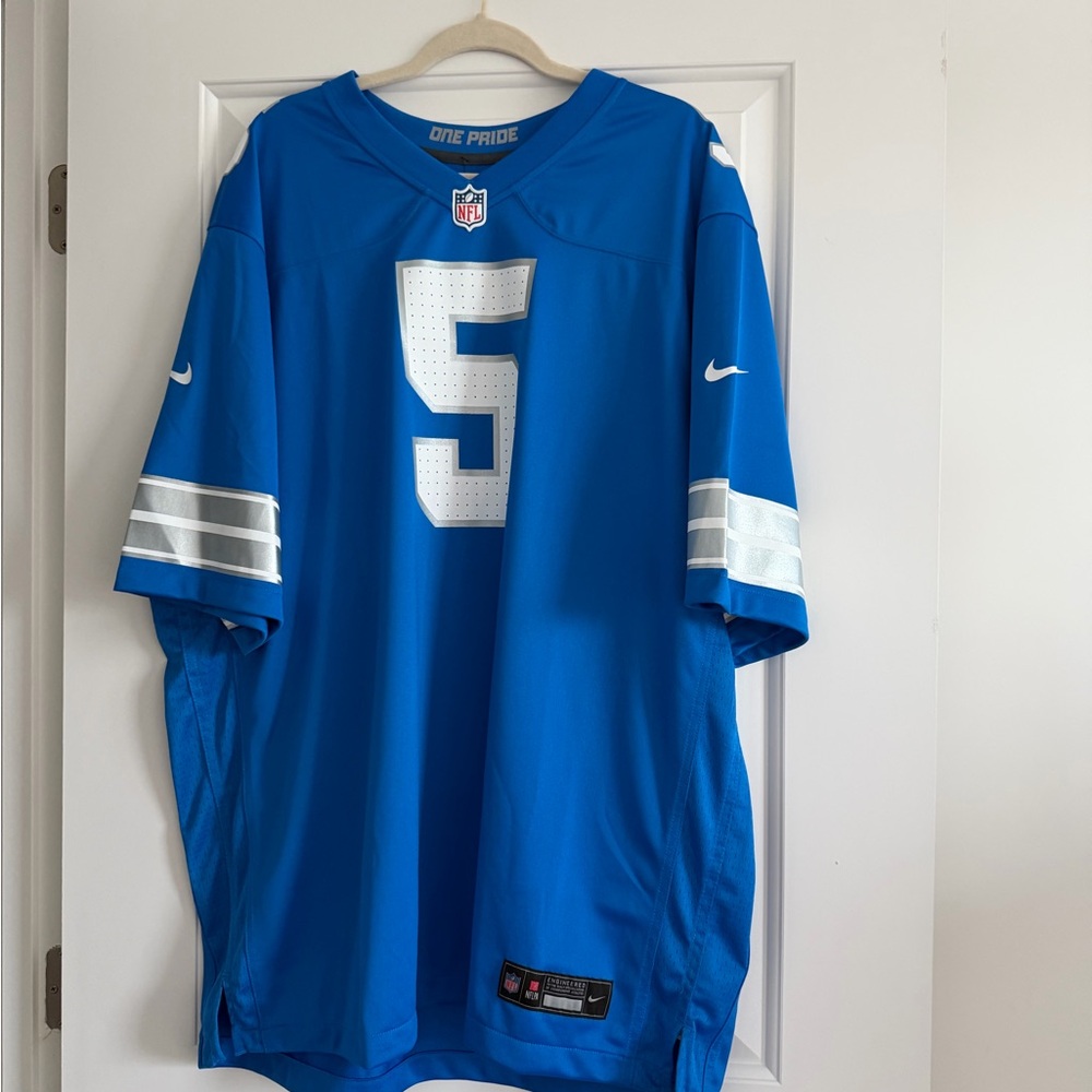 Nike Blue Detroit Lions #5 Jersey with White Number